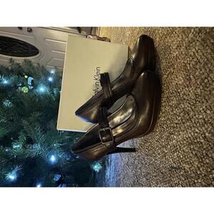 Calvin Klein Women's Brown Leather Mary Jane Pumps